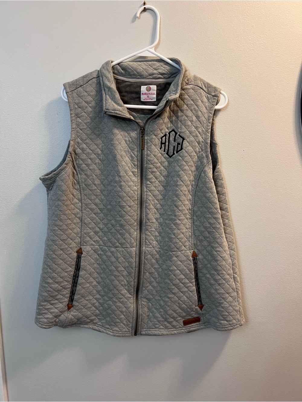 Quilted Sleeveless Vest in Gray with Monogram